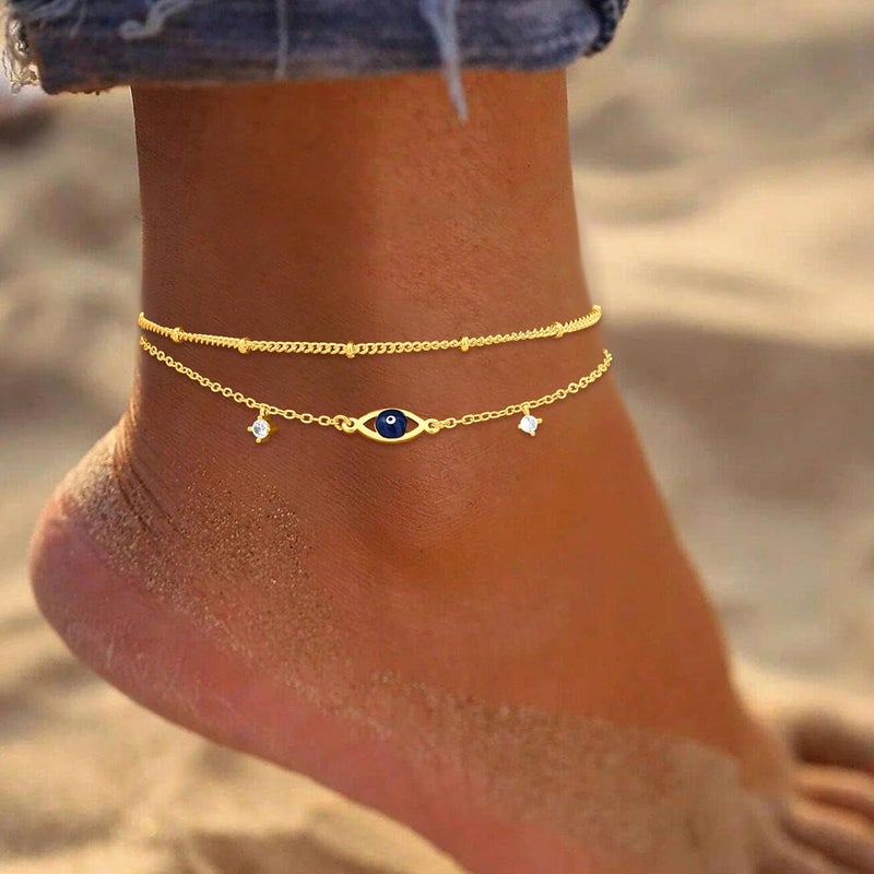 Poxtex Sterling Silver Anklet Bracelets for Women Waterproof, 925 Sliver Plated CZ & Heart Charm Dainty Layer Anklets for Women Trendy, Simple Chain Anklets Set Gifts for Women, Mother Day Jewelry Gifts for Her Women Mom Wife Girlfriend - Image 3
